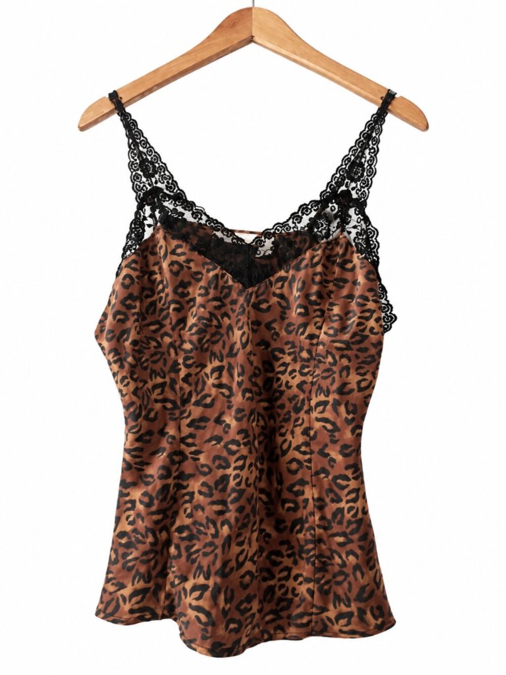 Silkscreen Brown Leopard 100% Silk Lace Trim Camisole Cami Coquette Y2K 1X